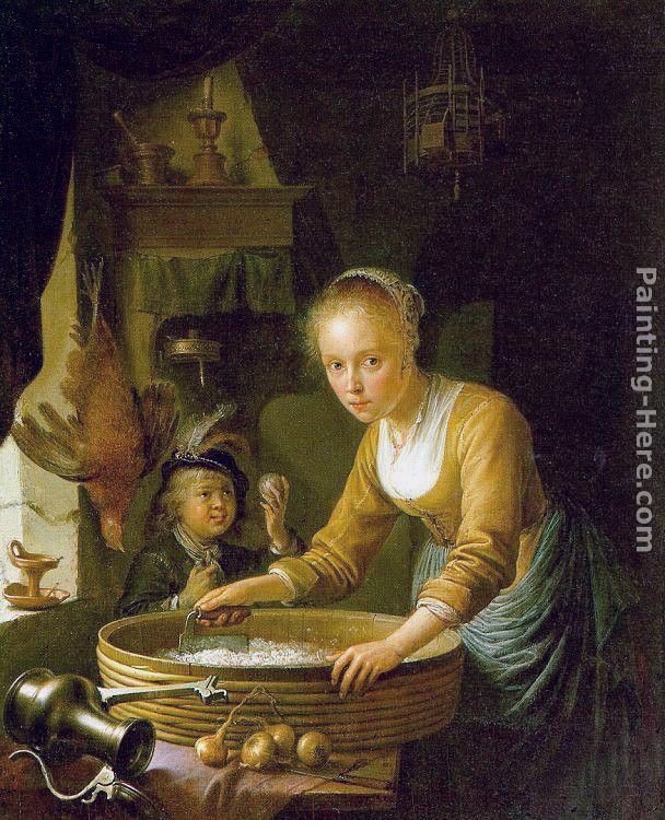 Gerrit Dou Girl Chopping Onions
